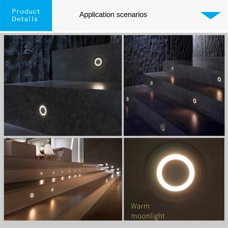 LED Recessed Stair Lights Waterproof IP67 Step Deck Light DC12-24V Porch Corridor Light Moon Light 1W Outdoor Garden Wall Lamp