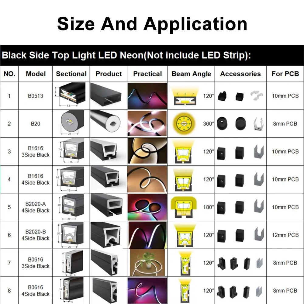 Black Led Neon Silica Gel Tube Diffuser Soft Rope Tube IP67 Waterproof For WS2812B SK6812 WS2811 5050 RGB Flexible Strip Light