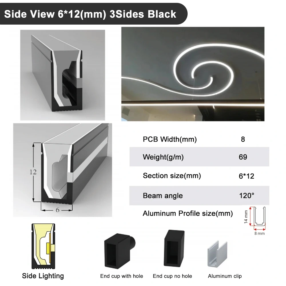 Black Led Neon Silica Gel Tube Diffuser Soft Rope Tube IP67 Waterproof For WS2812B SK6812 WS2811 5050 RGB Flexible Strip Light