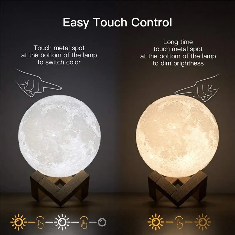 Dropship 3D Print Rechargeable Moon Lamp LED Night Light Creative Touch Switch Moon Light For Bedroom Decoration Birthday Gift