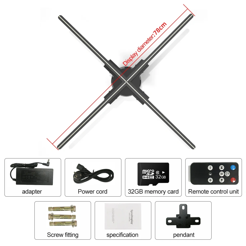3D Hologram Projector Fan Remote Wifi Control 56-100cm Commercial Advertising Display Hologram Projector 3D Support 32G SD Card
