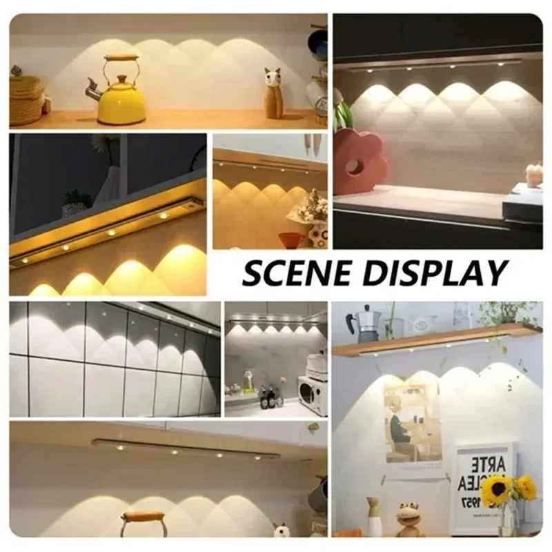 Under Cabinet Lights, Rechargeable Motion Sensor Light Indoor, Wireless and 3-Color Dimmable with Cat’s Eye Hill Effect
