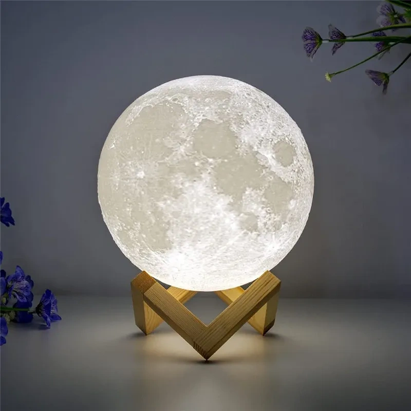 Dropship 3D Print Rechargeable Moon Lamp LED Night Light Creative Touch Switch Moon Light For Bedroom Decoration Birthday Gift