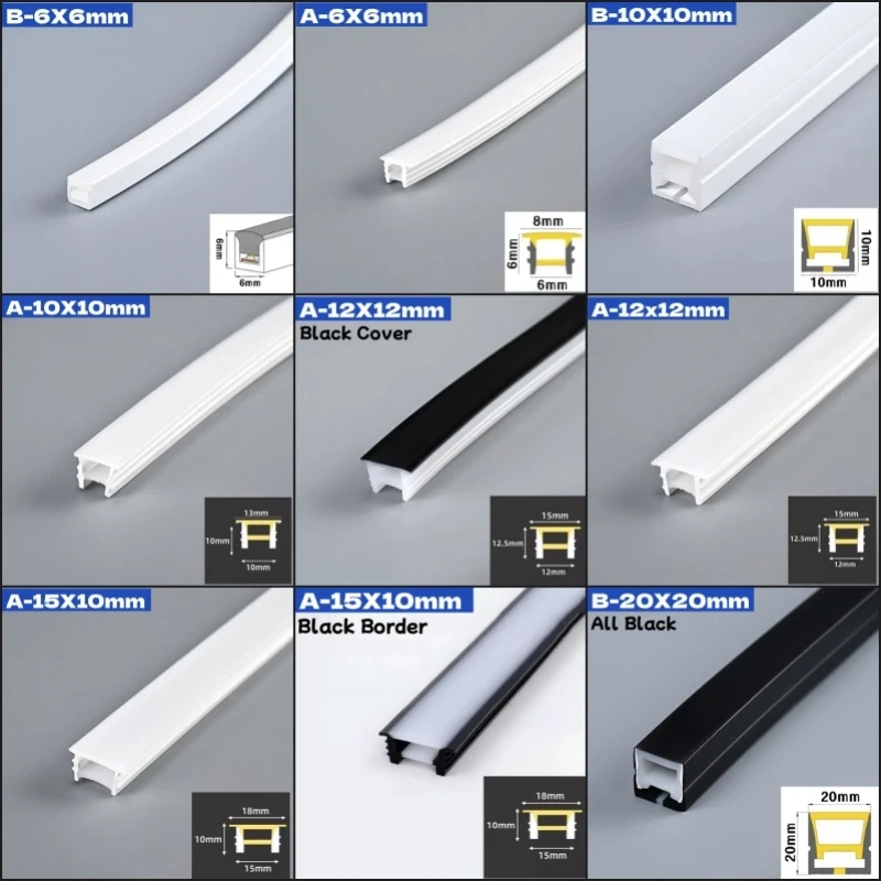 1M-10M Rimless LED Neon Rope Lamp Silicone Tube Diffuser Channel For WS2811 WS2812B Recessed Outdoor Ribbon Flexible Strip Light
