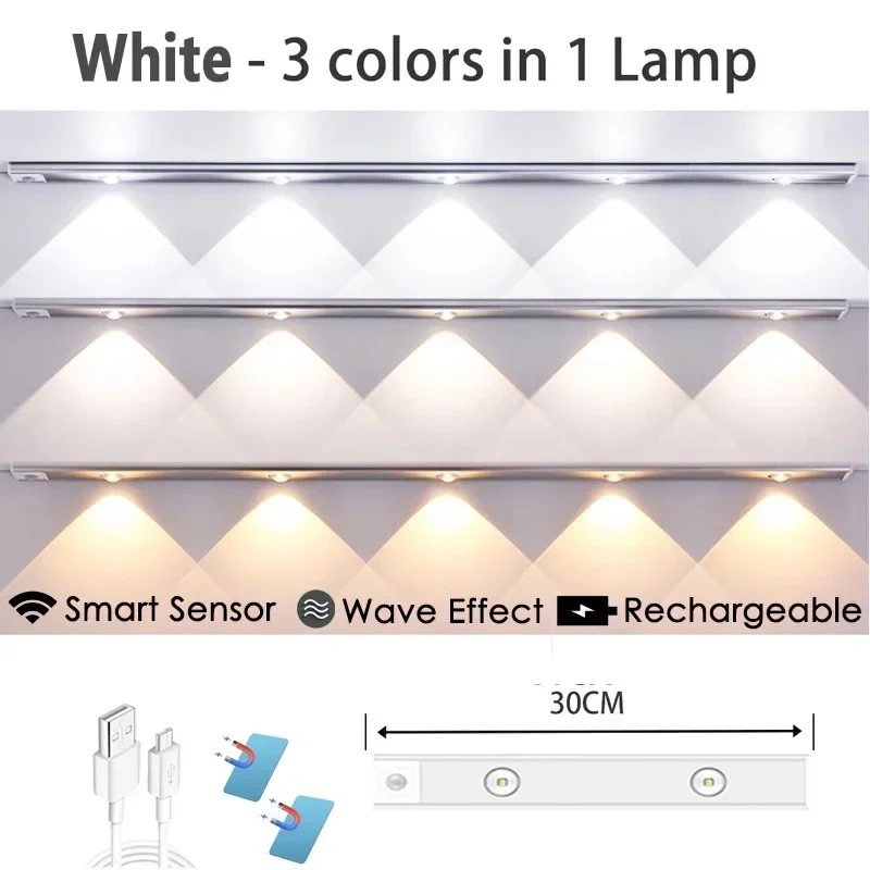 Under Cabinet Lights, Rechargeable Motion Sensor Light Indoor, Wireless and 3-Color Dimmable with Cat’s Eye Hill Effect
