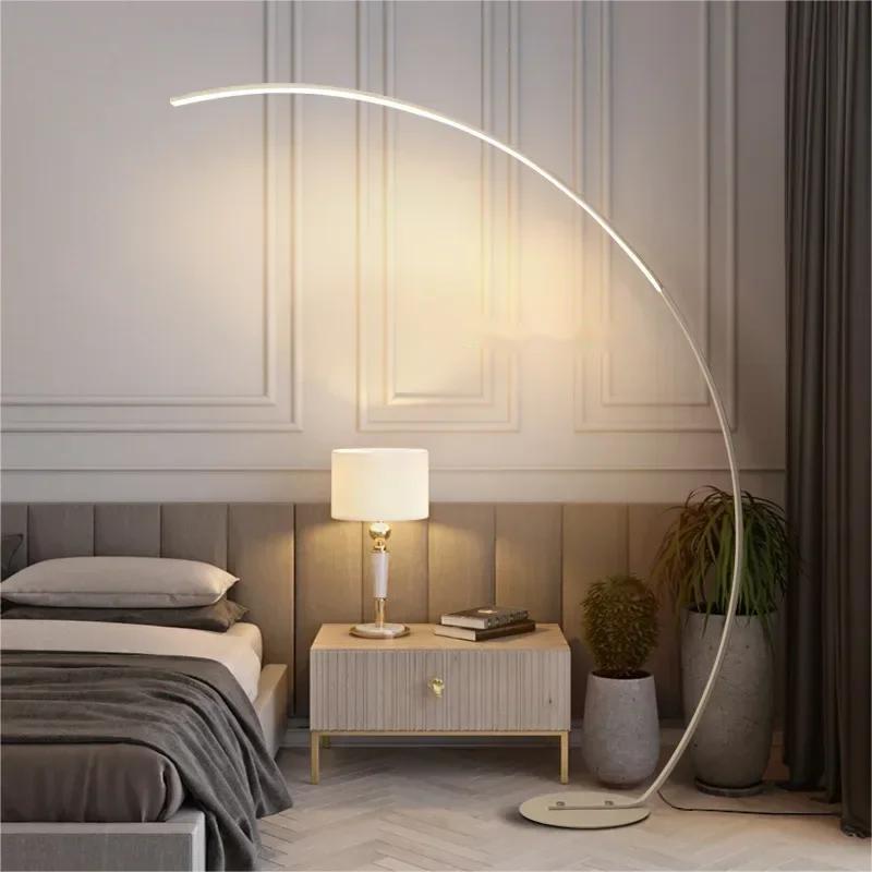 Nordic Minimalist White Gold C-shaped Lamp Living Room Sofa Bedroom Study Bedside Corner Led Dimmable Remote Control
