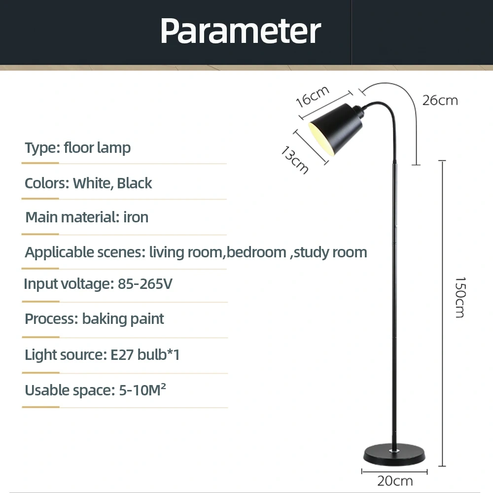 Modern Floor Lamp Adjustable Gooseneck Led Sofa Floor Lights Living Room Bedroom Study Indoor Decoration Standing Floor Lamp