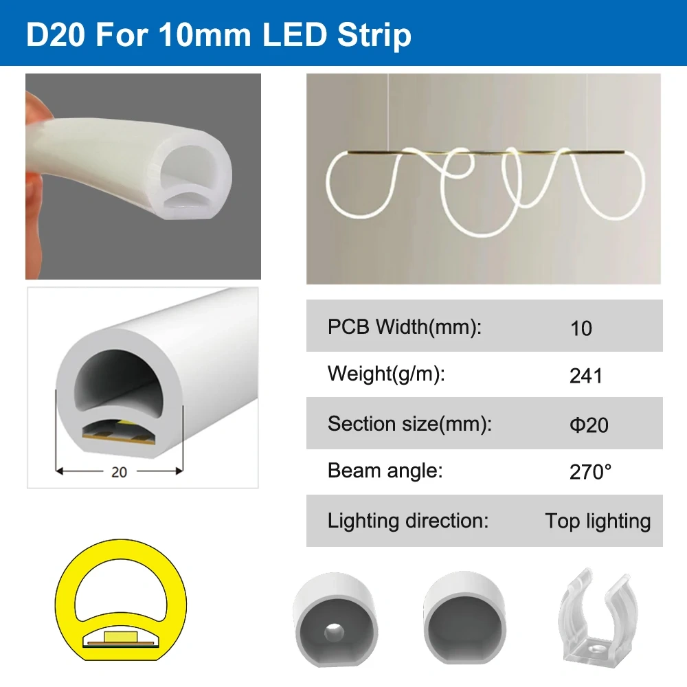 270/360 Degree Luminous Round Neon Silica Gel Tube Flexible Silicone Soft Sleeve IP67 Waterproof For 5mm-10mm SMD COB LED Strip