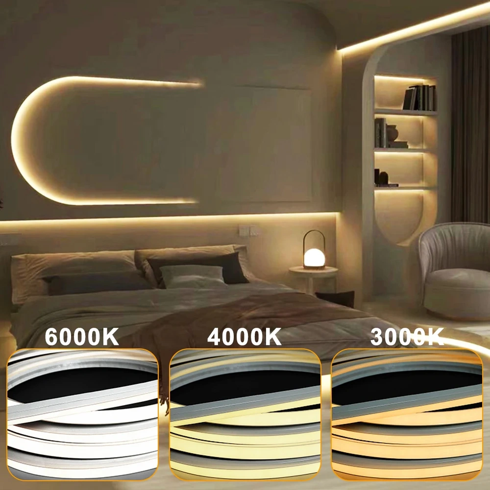 DC24V 2835 Led Neon Strip 10x10mm Flexible Silicon Tube Embedded Line Light Flexible Bendable 3000K 4000K 6000K IP67 Waterproof