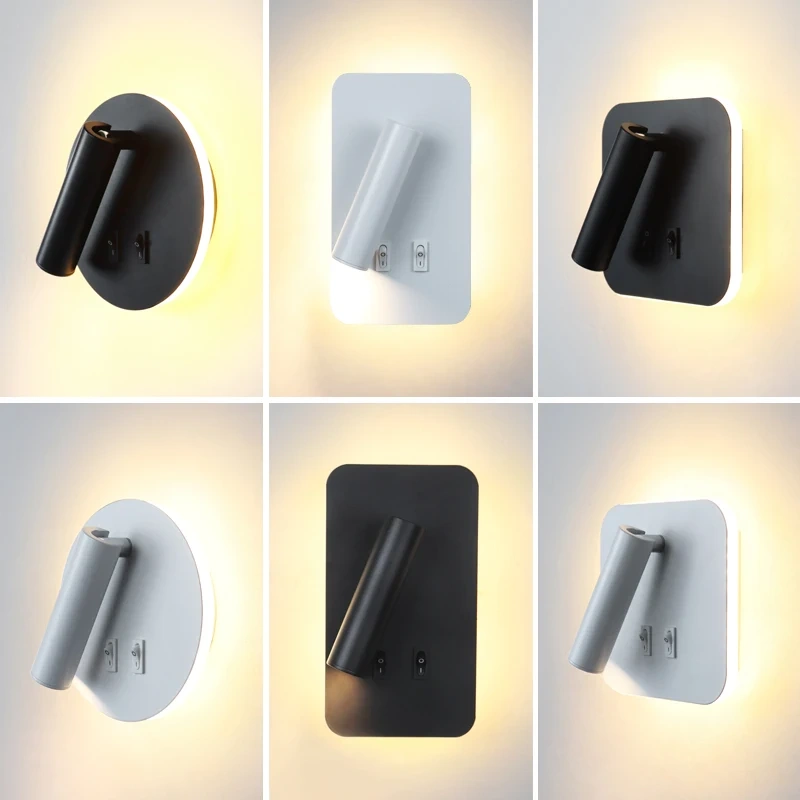 White square adjustable wall light for bedside reading