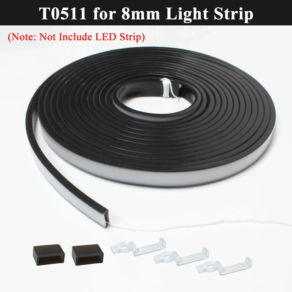 T0511 T0513 T0515 Black Matte LED Silicone Tube Led Diffuser Flexible Protection Cover for 8mm 10mm 12mm WS2811 WS2812 LED Strip