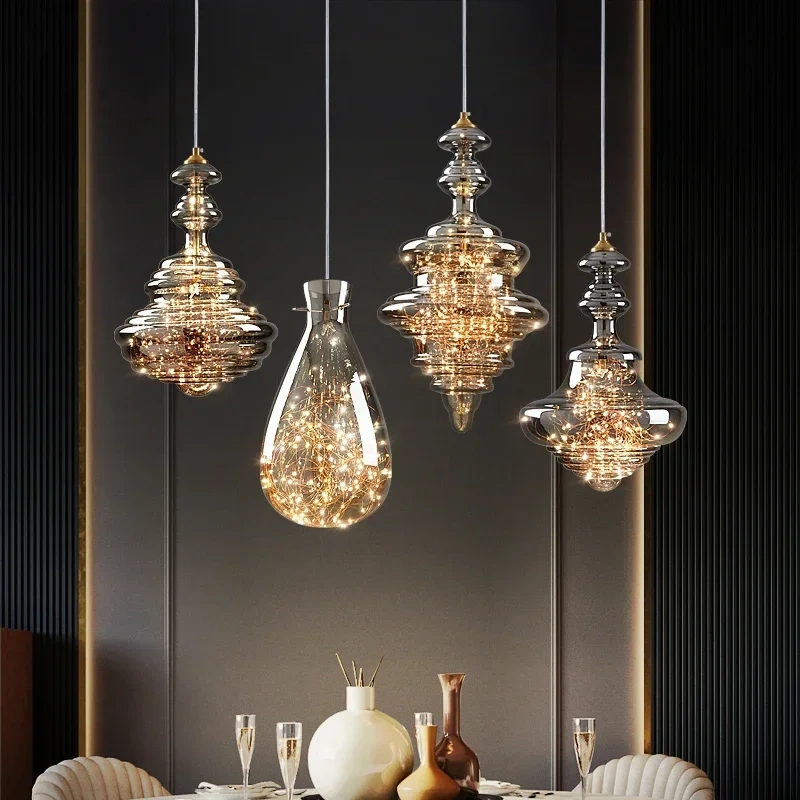 Modern Raindrop Designer Bedhead Pendant Light Luxury Full Copper Crystal Decorative Restaurant Bar Desk Lamp