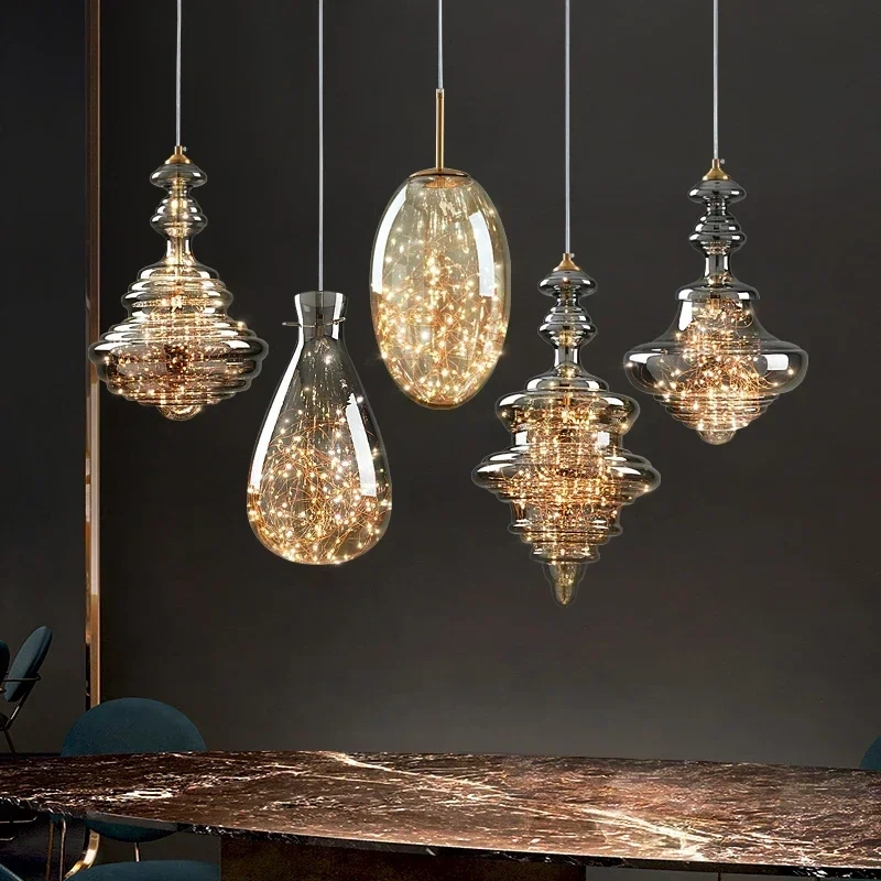 Modern Raindrop Designer Bedhead Pendant Light Luxury Full Copper Crystal Decorative Restaurant Bar Desk Lamp
