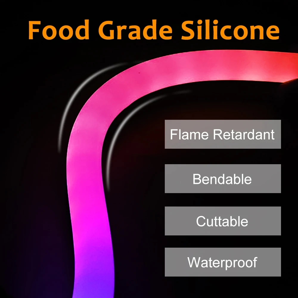 1m-10m LED Silicone Neon Tube Flexible Soft Silica Gel Sign IP67 Waterproof For WS2811 WS2812 SK6812 5050 Addressable RGB Strip
