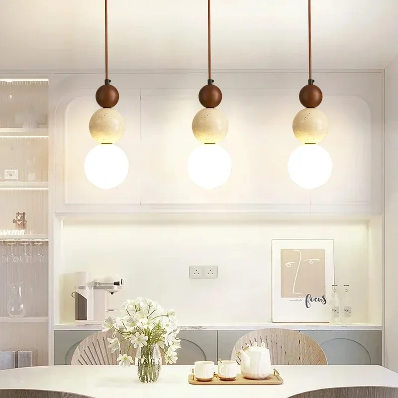 Cream Style Pendant Lamp Bedroom Bedside Led Chandelier Stone Wood Light Designer Bauhaus Medieval Restaurant Bar Small Lights