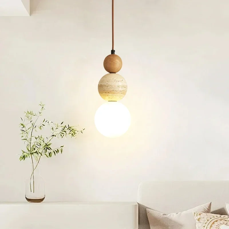Cream Style Pendant Lamp Bedroom Bedside Led Chandelier Stone Wood Light Designer Bauhaus Medieval Restaurant Bar Small Lights