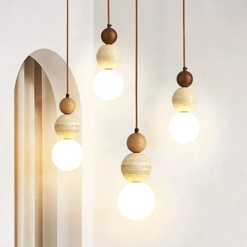 Cream Style Pendant Lamp Bedroom Bedside Led Chandelier Stone Wood Light Designer Bauhaus Medieval Restaurant Bar Small Lights