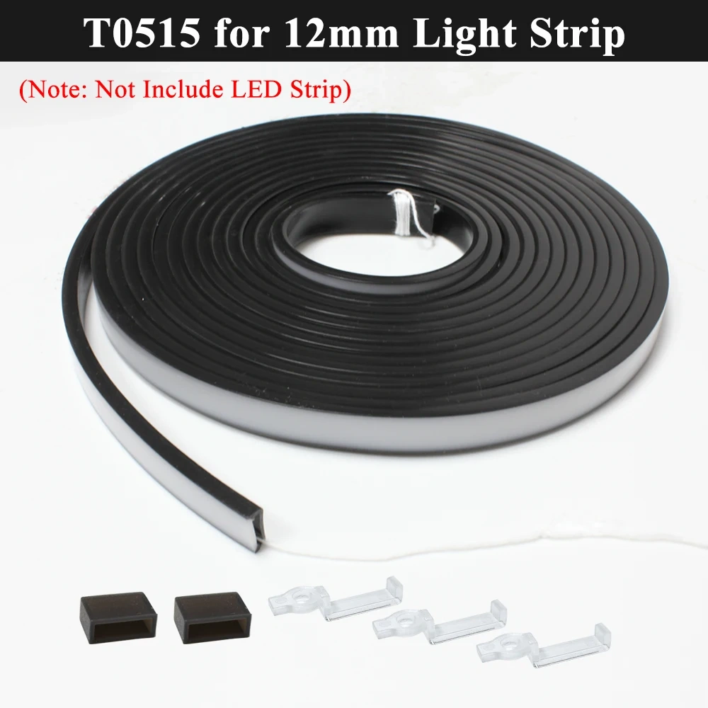 T0511 T0513 T0515 Black Matte LED Silicone Tube Led Diffuser Flexible Protection Cover for 8mm 10mm 12mm WS2811 WS2812 LED Strip