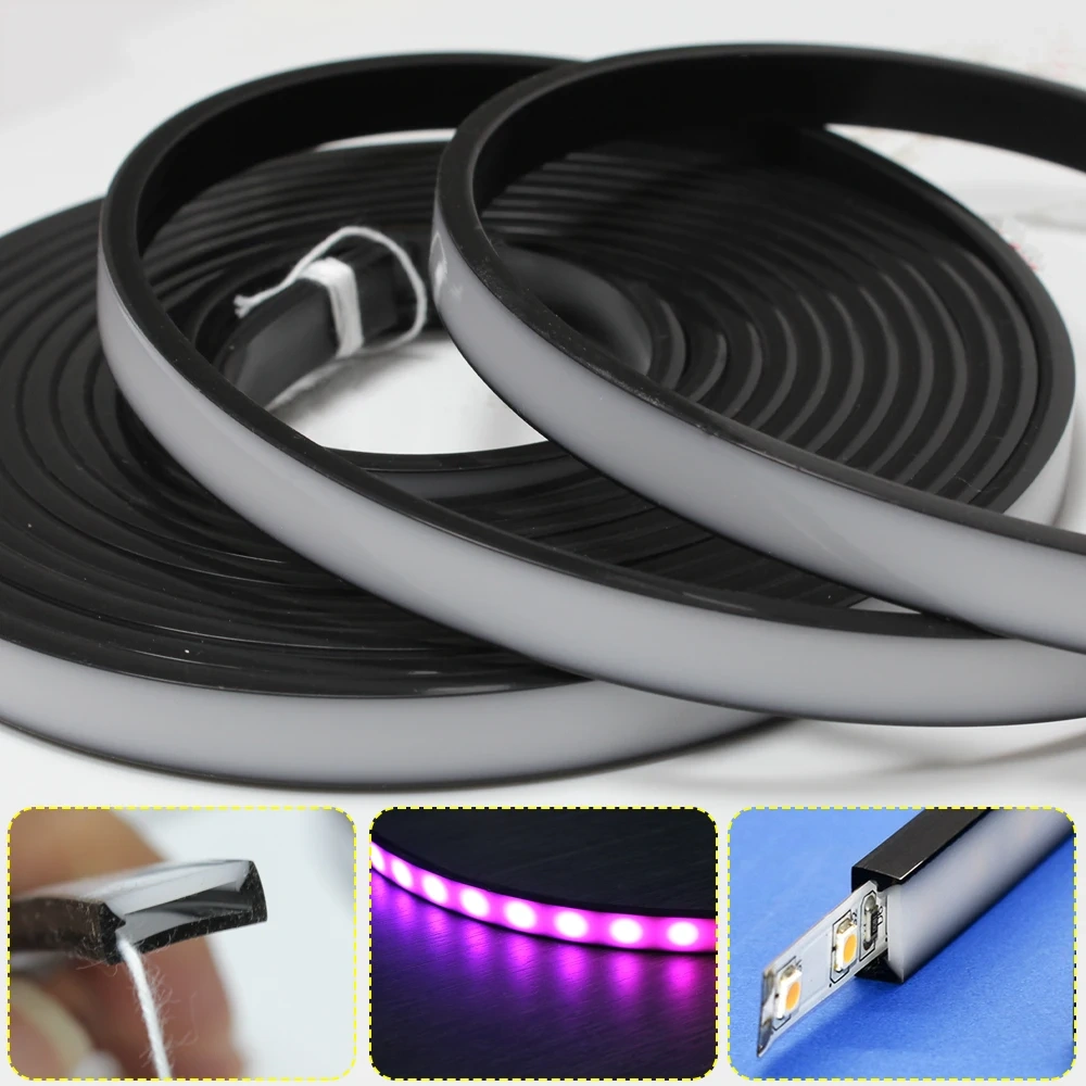 T0511 T0513 T0515 Black Matte LED Silicone Tube Led Diffuser Flexible Protection Cover for 8mm 10mm 12mm WS2811 WS2812 LED Strip