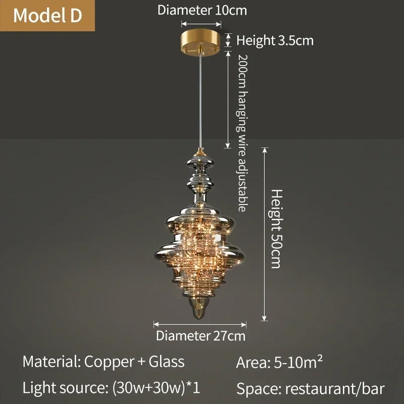 Modern Raindrop Designer Bedhead Pendant Light Luxury Full Copper Crystal Decorative Restaurant Bar Desk Lamp
