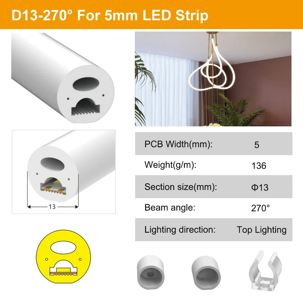 270/360 Degree Luminous Round Neon Silica Gel Tube Flexible Silicone Soft Sleeve IP67 Waterproof For 5mm-10mm SMD COB LED Strip