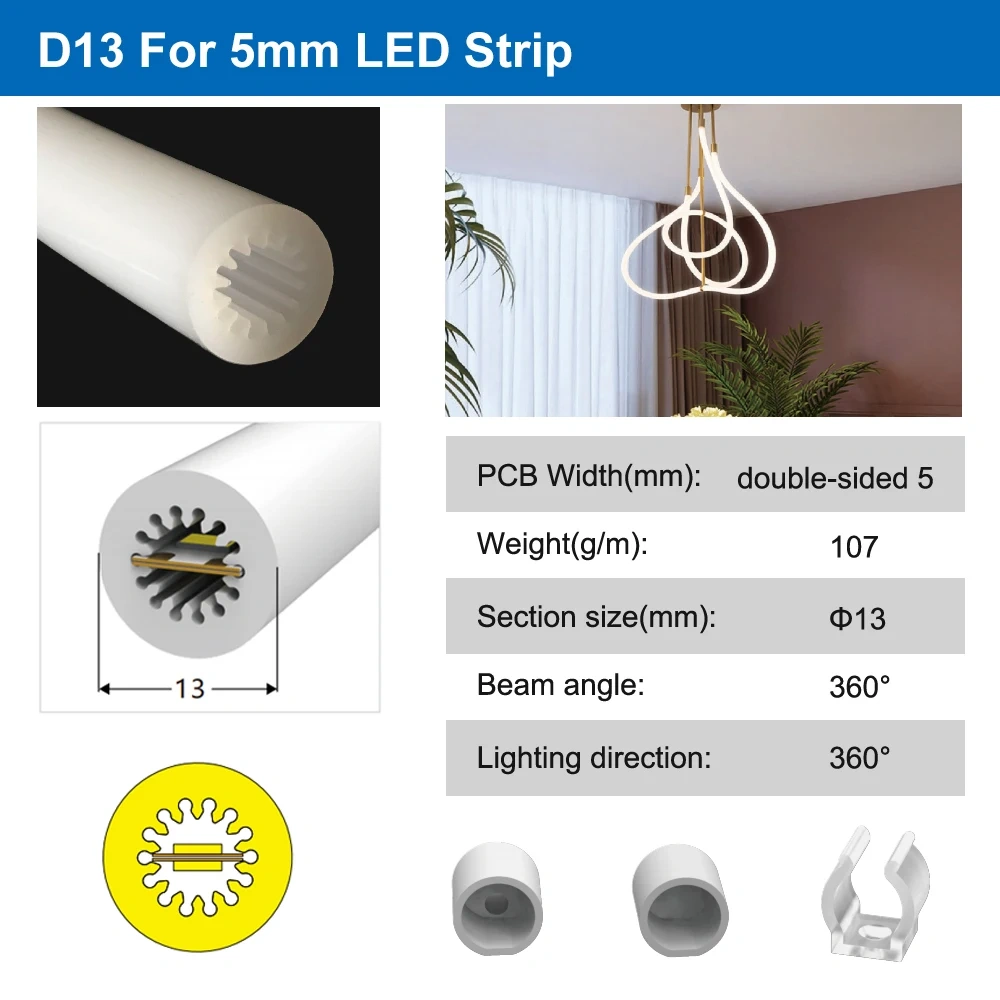 270/360 Degree Luminous Round Neon Silica Gel Tube Flexible Silicone Soft Sleeve IP67 Waterproof For 5mm-10mm SMD COB LED Strip