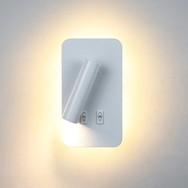 Bedside LED wall light with integrated switch