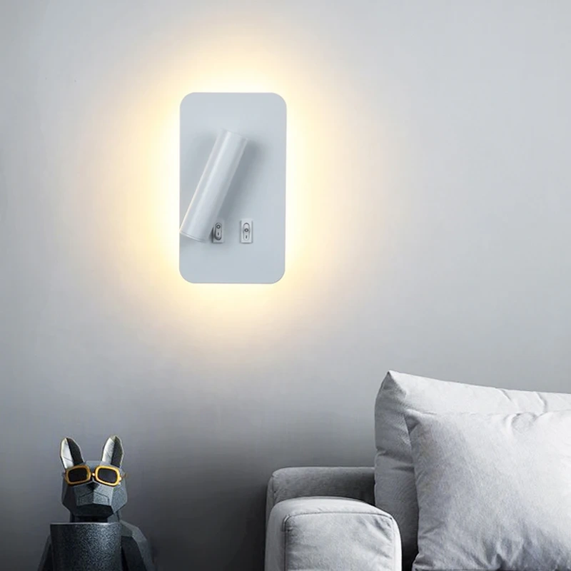 Black circular adjustable LED wall lamp for bedside reading