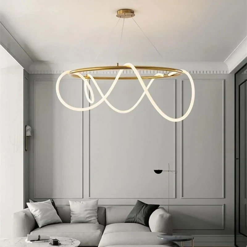 Modern Minimalist Living Room Pendant Lamp Nordic Creative Restaurant Bedroom Study Designer Circular Musical Note Linear Light