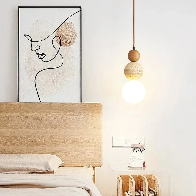 Cream Style Pendant Lamp Bedroom Bedside Led Chandelier Stone Wood Light Designer Bauhaus Medieval Restaurant Bar Small Lights