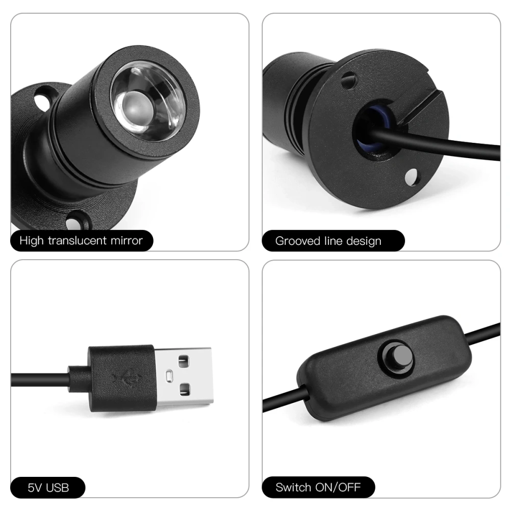 Rotatable Small Spot Light Aluminum Mini 5V USB LED Spotlight Surface Mounted Downlight Ceiling Lamp Showcase Display Lighting