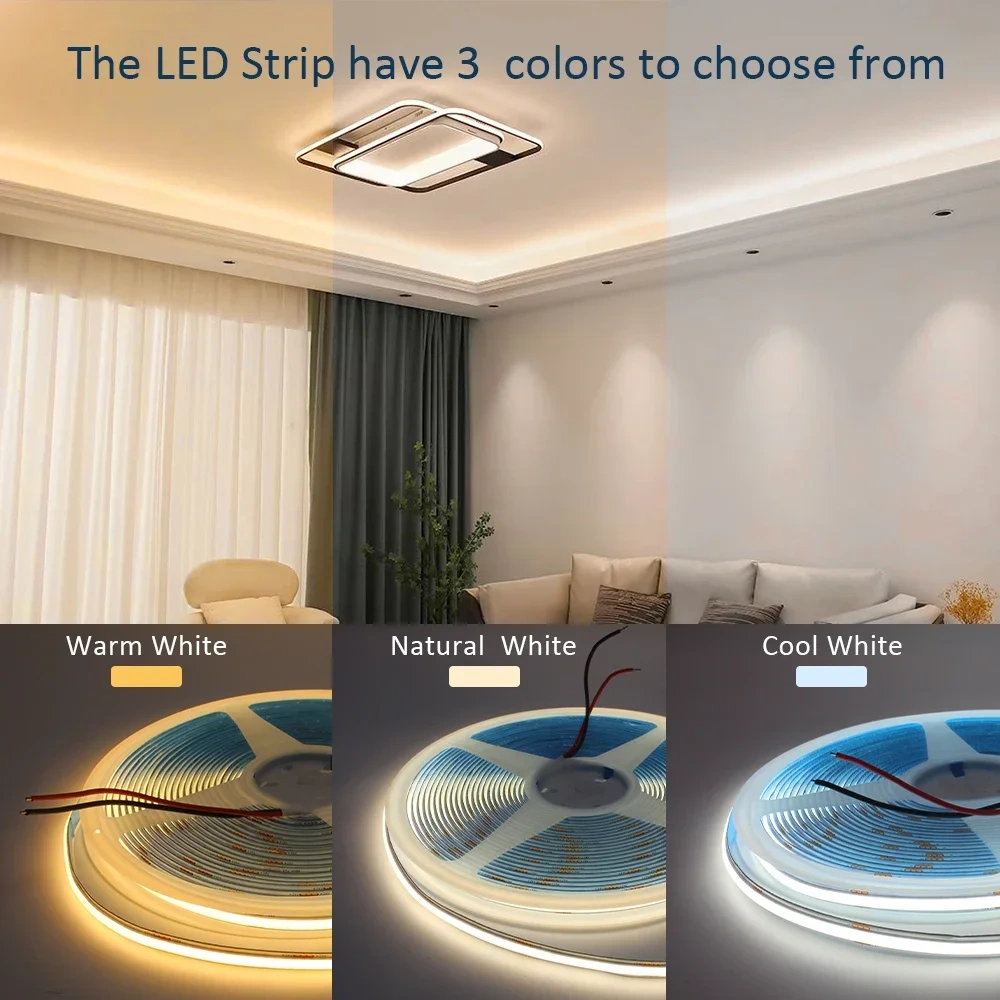 24V COB LED Strip Light 5m 10m High Brightness Flexible Ribbon Linear Light Warm White 320LEDs/m FCOB Lamp Tape for Room Decor