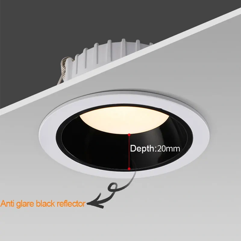 Dimmable 220V Recessed LED Downlights Anti Glare 7W 9W 12W 15W 18W 24W 230V Ceiling Spot Lights Background Lamps Indoor lighting