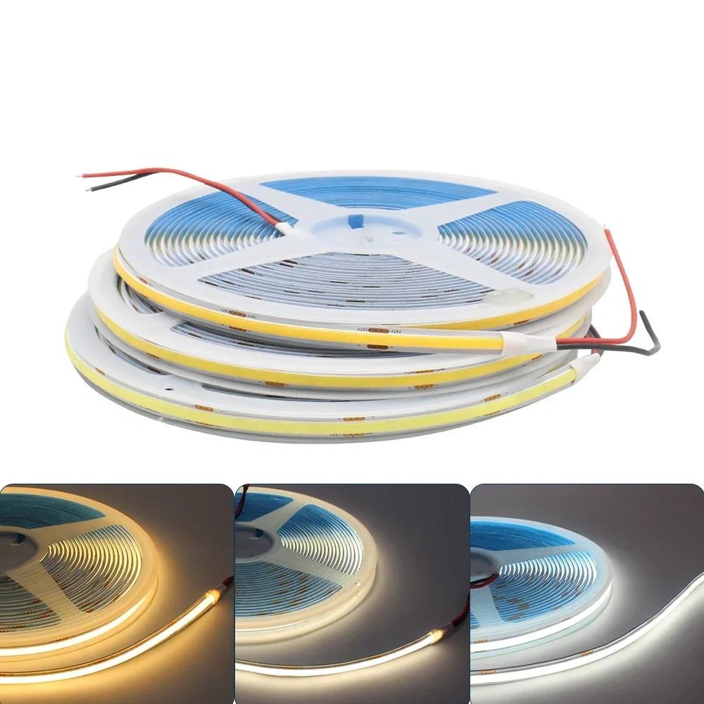 24V COB LED Strip Light 5m 10m High Brightness Flexible Ribbon Linear Light Warm White 320LEDs/m FCOB Lamp Tape for Room Decor