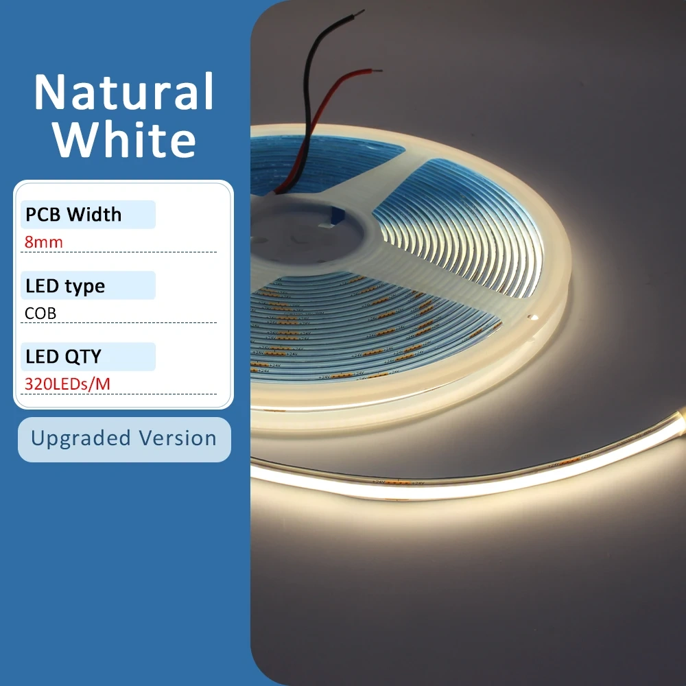 24V COB LED Strip Light 5m 10m High Brightness Flexible Ribbon Linear Light Warm White 320LEDs/m FCOB Lamp Tape for Room Decor