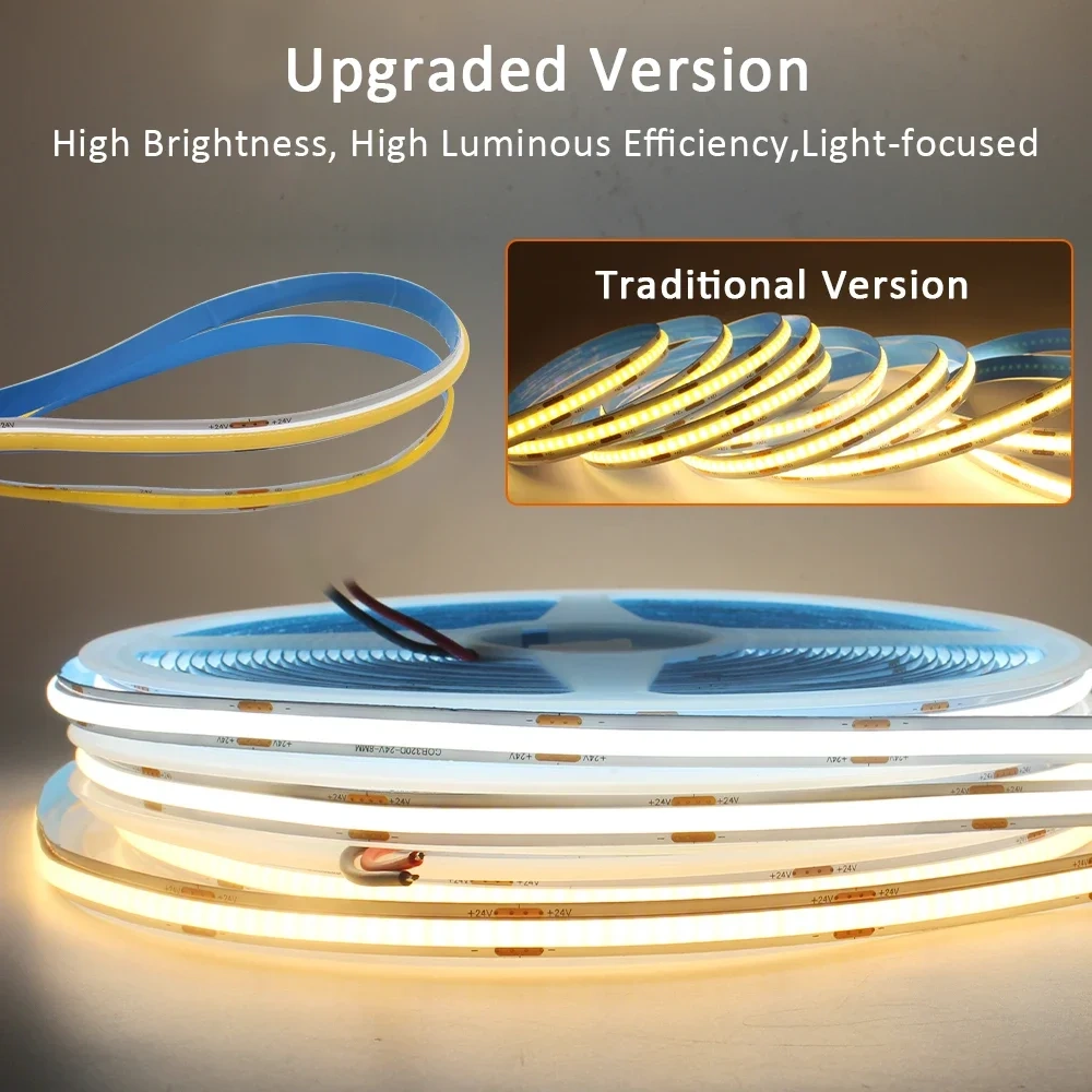 24V COB LED Strip Light 5m 10m High Brightness Flexible Ribbon Linear Light Warm White 320LEDs/m FCOB Lamp Tape for Room Decor