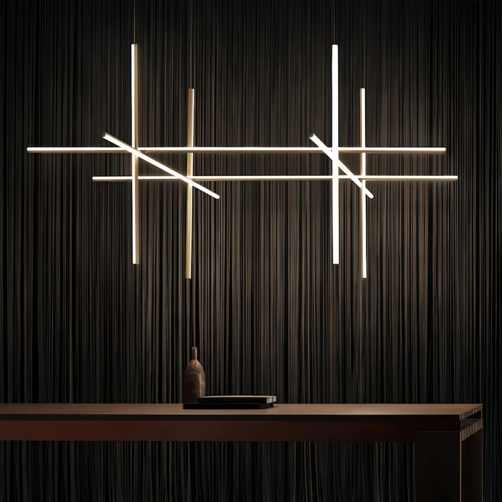 Italy Designer Tube Gold Chandeliers Post-Modern LED Simple Villa Living Room Kitchen Bar Blakc Chrome Luster Hanging Lighting