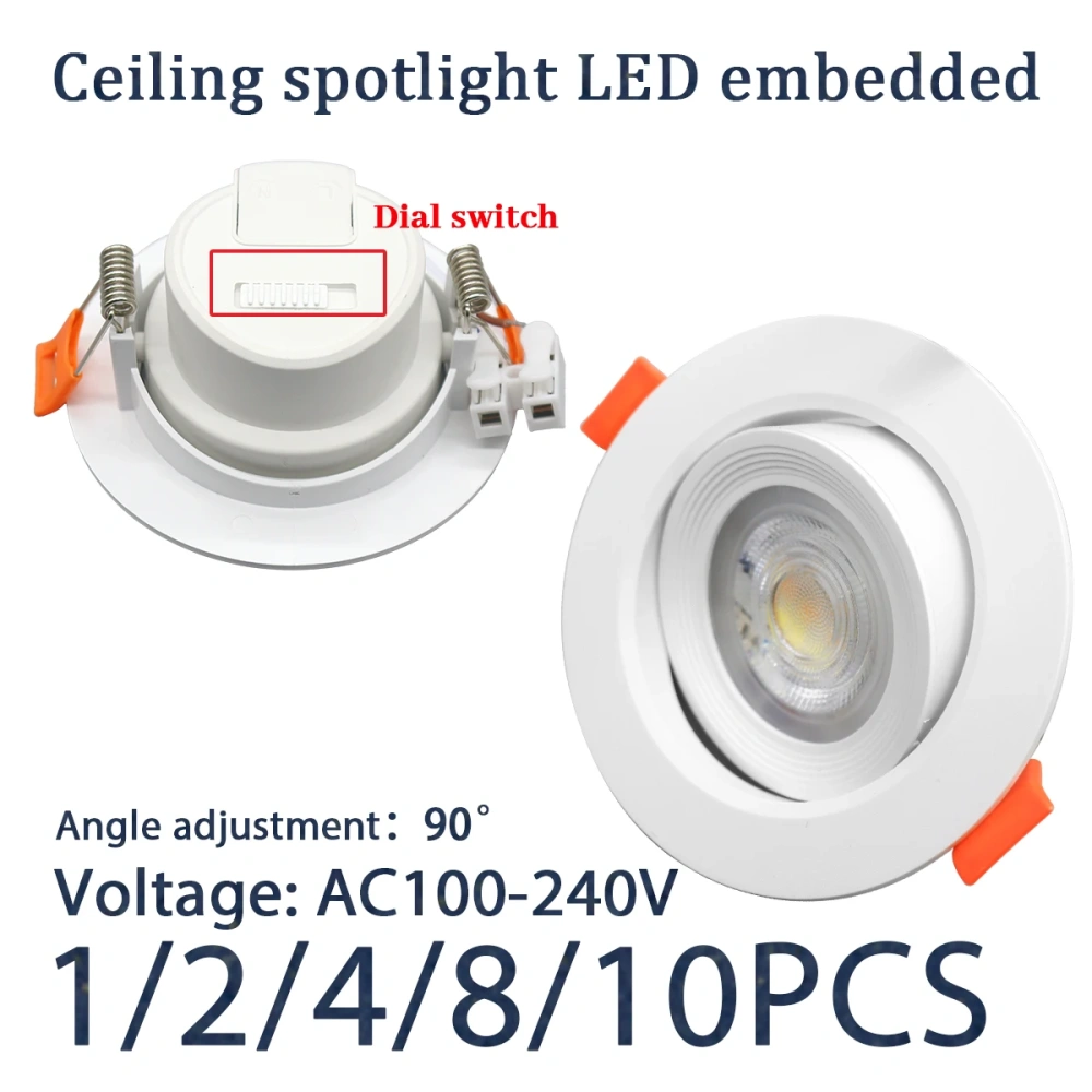 1-10pcs LED Change color 3 CCT 3000K 4000K 6000K LED Ceiling Spotlight embedded light 7W AC 110V 220V Adjust 90° lighting Spot