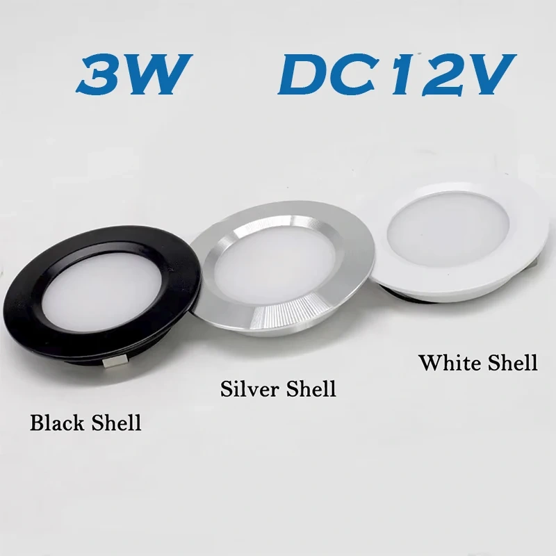 6/8/12pcs Led Downlight 3W DC12V Ceiling Lamp Recessed Down Light Round Led Panel Light Black White Silver Dimmable Spotlight