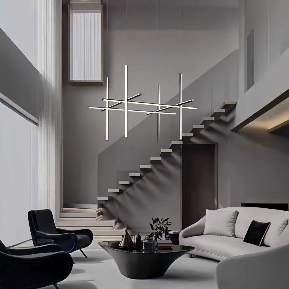 Italy Designer Tube Gold Chandeliers Post-Modern LED Simple Villa Living Room Kitchen Bar Blakc Chrome Luster Hanging Lighting