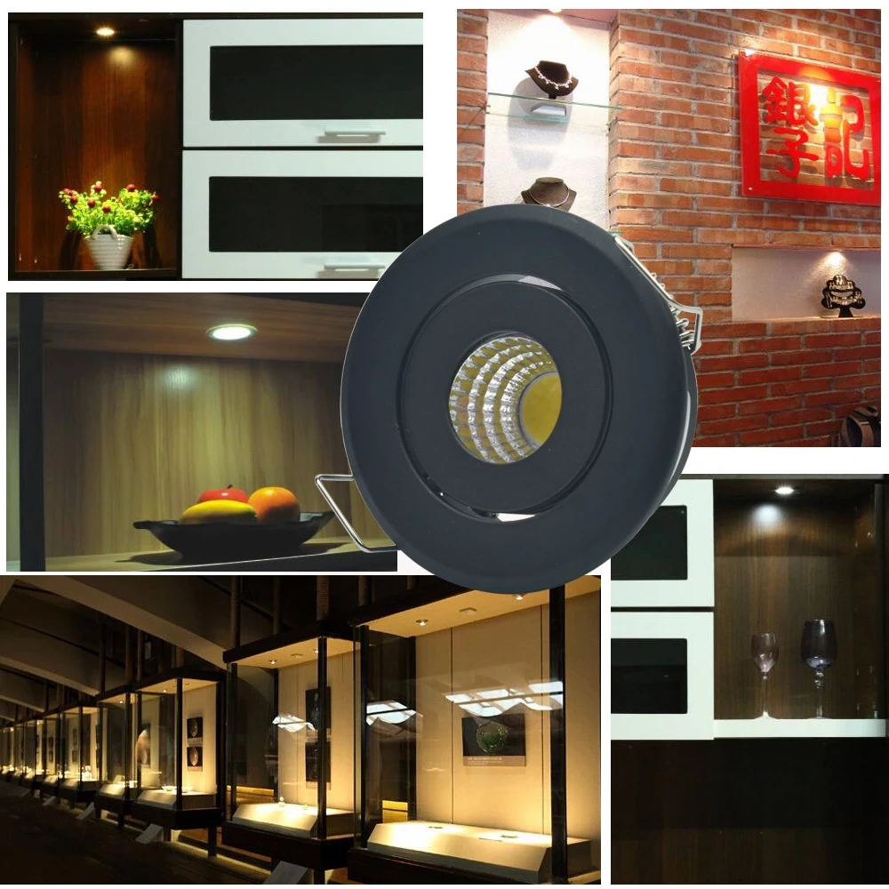 12V Mini COB Ceiling Light 3W Showcase Jewery Cabinet Lighting LED Spot Light Cut Out Hole 40-45mm
