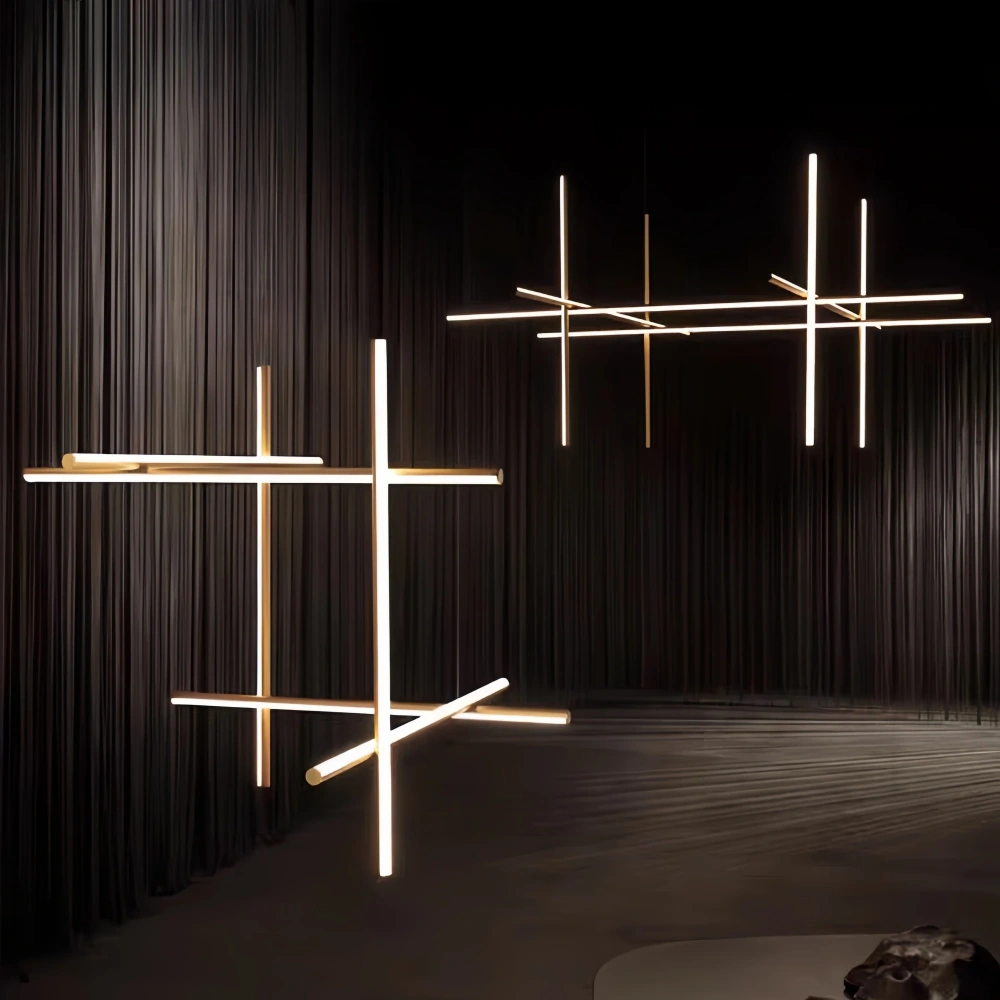 Italy Designer Tube Gold Chandeliers Post-Modern LED Simple Villa Living Room Kitchen Bar Blakc Chrome Luster Hanging Lighting