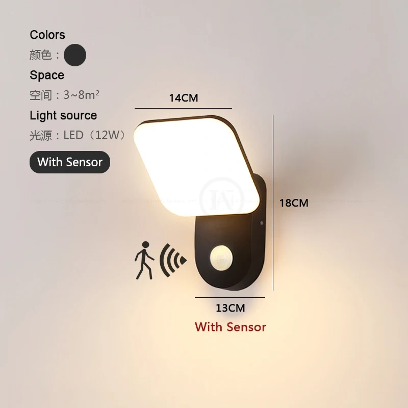LED Wall Light Outdoor Waterproof Led Light PIR Sensor Outdoor Wall Lamps for Balcony Garden Hotel Aluminum Lighting