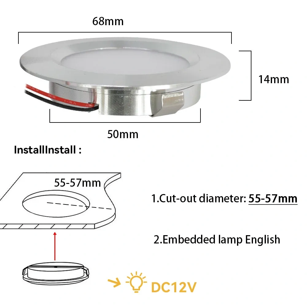6/8/12pcs Led Downlight 3W DC12V Ceiling Lamp Recessed Down Light Round Led Panel Light Black White Silver Dimmable Spotlight
