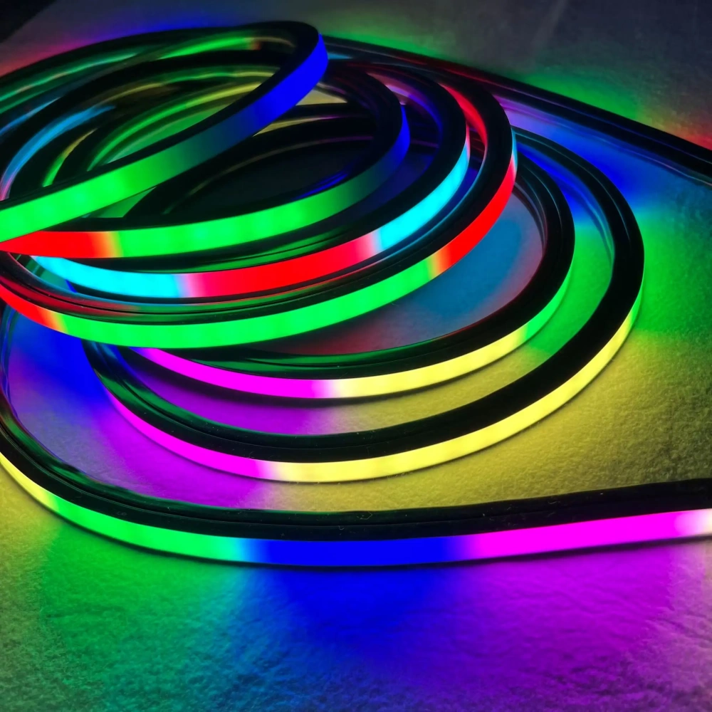 Size:12mm*12mm/5m/roll neon WS2811 12V/24Vled pixel strip,84/96LEDs/m,waterproof in black frosted silicon neon tube