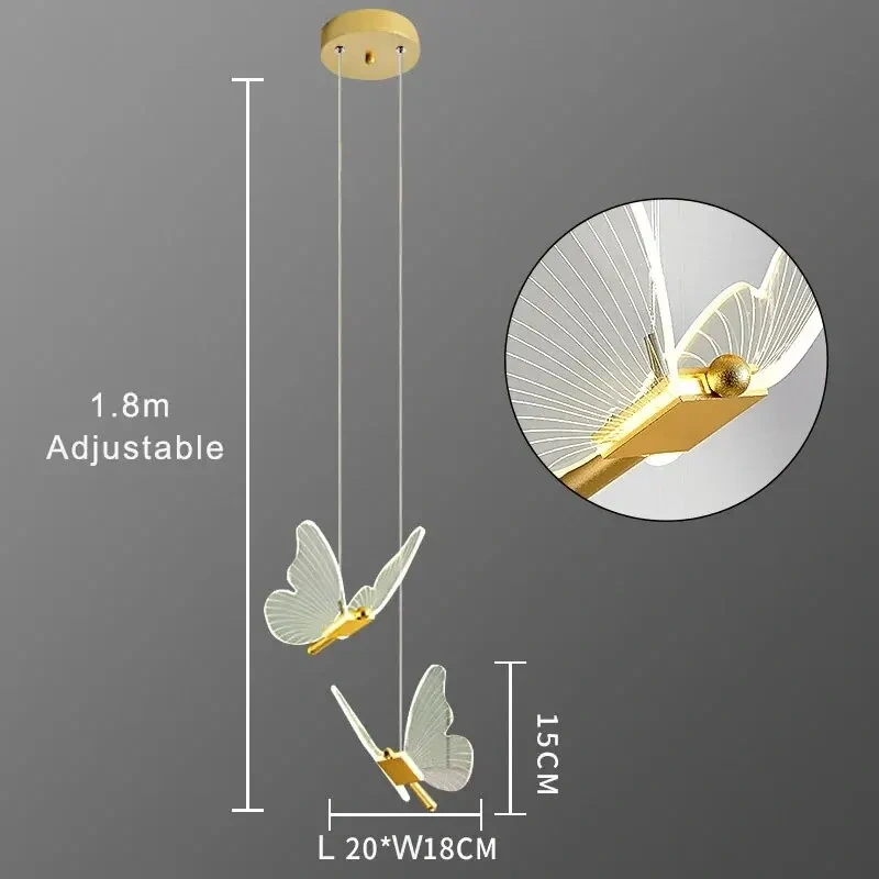 Nordic Butterfly Led Pendant Lamp Bedside Staircase Bedroom Hanging Lamps For Ceiling Art Indoor Lighting Light Fixture