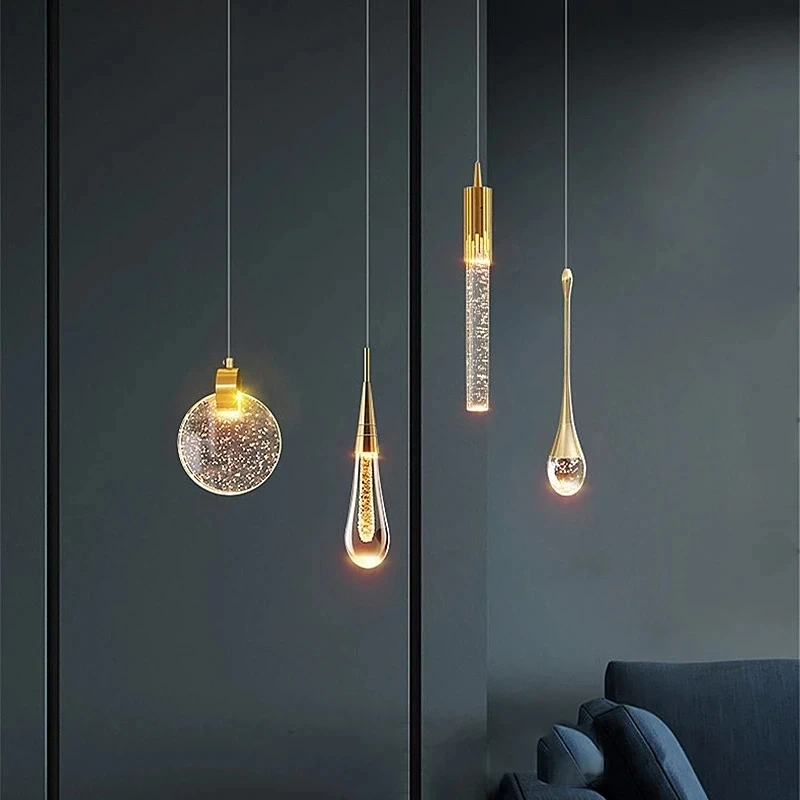 Modern Luxury Crystal Pendant Lamps Bedside Hanging Lighting for Living Room Kitchen Bedroom Ceiling Chandelier Home Decor