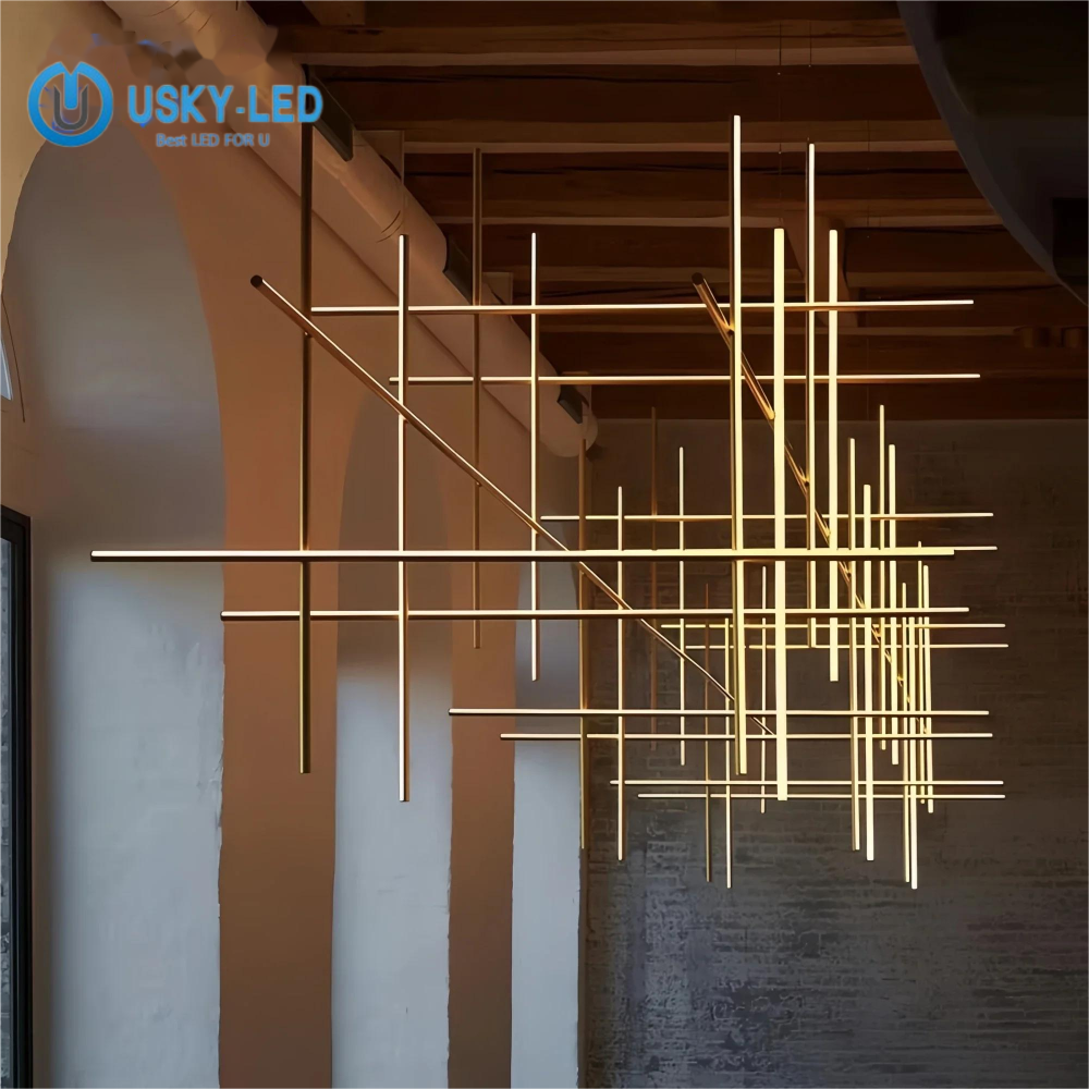 Italy Designer Tube Gold Chandeliers Post-Modern LED Simple Villa Living Room Kitchen Bar Blakc Chrome Luster Hanging Lighting