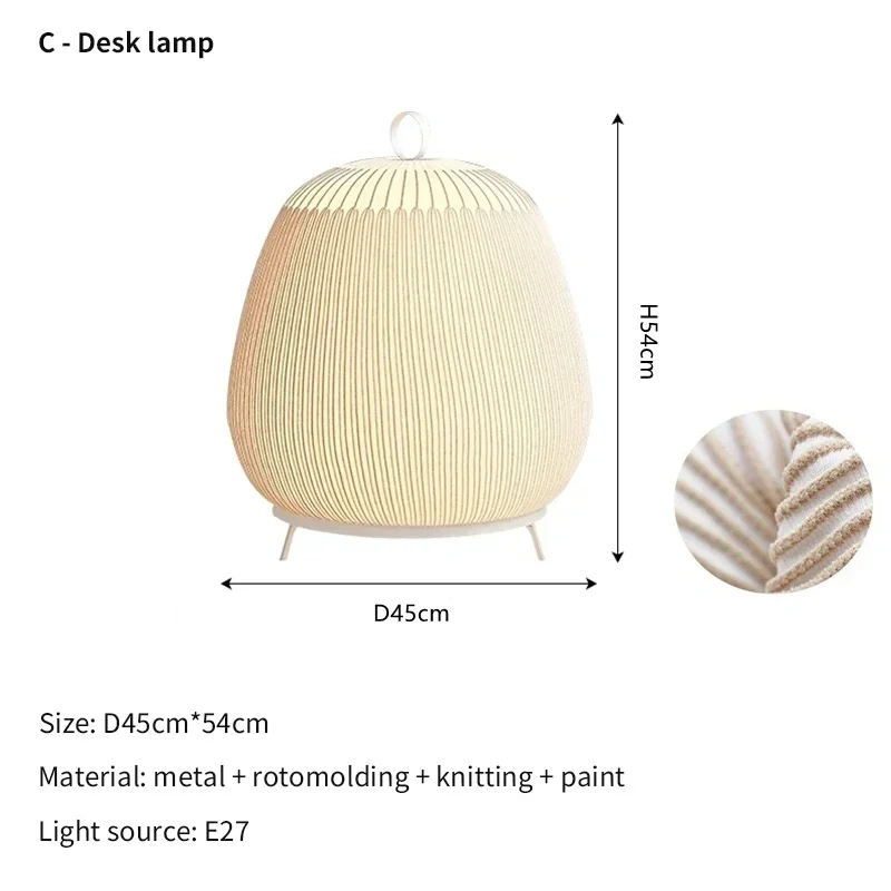 Modern Spanish Designer Knitted Fabric Pendant Lamp Cocoon Shaped Wabi Sabi Bedroom Bedside Living Room Desk Light Home Decor