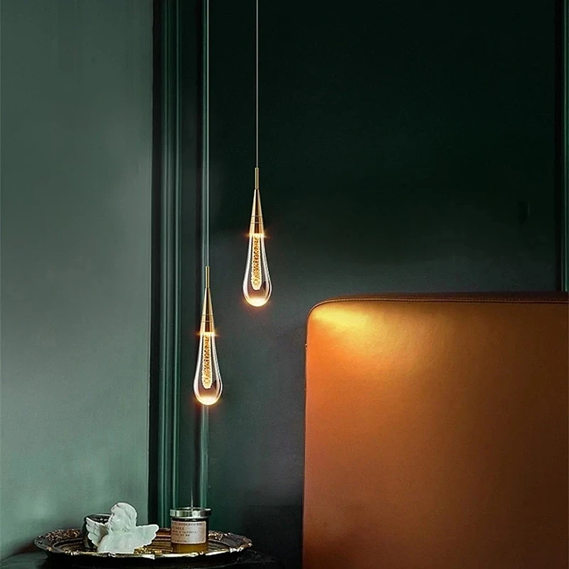 Modern Luxury Crystal Pendant Lamps Bedside Hanging Lighting for Living Room Kitchen Bedroom Ceiling Chandelier Home Decor